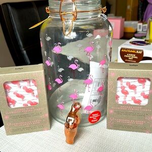 NEW flamingo glass pitcher with spout and two sets of flamingo string lights